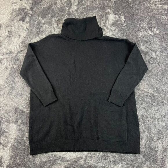 Garnet Hill Oversized 100% Cashmere Turtleneck Sweater Front Pocket Women's M - Picture 1 of 11